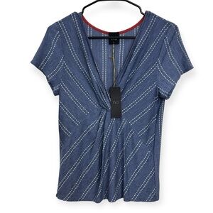 Anthropologie: W5 Blue and White Patterned Short Sleeve Top Size S *271